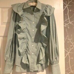 Green Striped Ruffle Westernwear Shirt